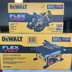 BRAND NEW! DEWALT- FLEXVOLT 60V MAX 7-1/4 in. Cordless Worm Drive Style Saw with 9.0Ah  + Cordless Brushless 8-1/4 in. Table Saw Kit (Tool Only)   
