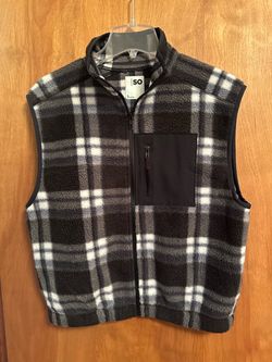 SO Plaid Sherpa Fleece Zip Vest - pick up only