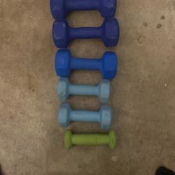Dumbbells 2- 10lbs, 1-8lbs, 2- 5lbs, 1-2lbs 