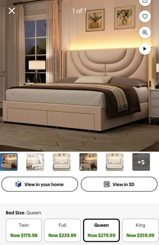 New Queen Bedframe With Headboard, LED Lights And Drawers