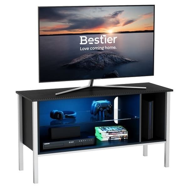 44" TV Gaming Entertainment Center Table, Media Console for 50" TV, LED Light, Carbon Fiber
