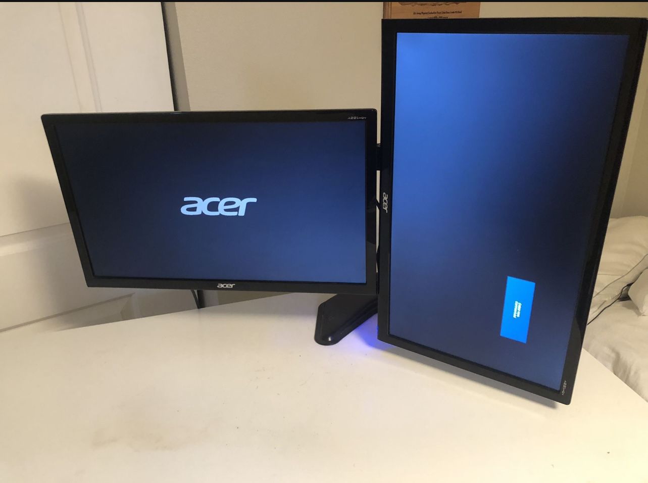 Two Acer Computer Monitors 21.5" with Dual Stand
