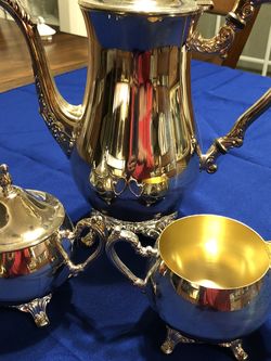 Silver 4 Piece Tea Pot And Sugar Bowl + Cream Jar