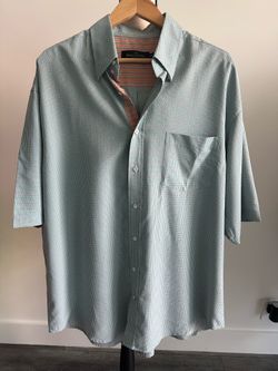 Bugatchi Uomo XXL Aqua Blue Salmon Micro Check Modal Blend Short Sleeve Shirt