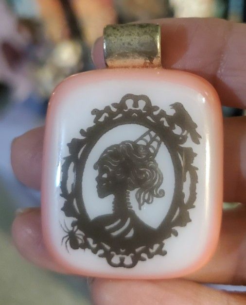 SUGAR SKULL FLOWER CROWN FUSED GLASS PENDANT