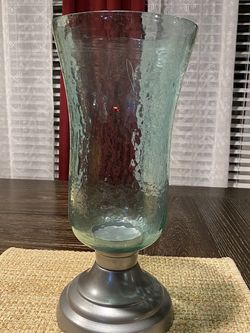 Green Vase With Metal Base 