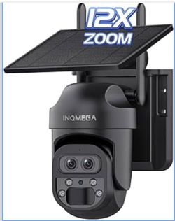 INQMEGA [ 12X Zoom ] Cámaras solares de seguridad de 6MP para exteriores, cámara inalámbrica WiFi 2.4G con detección de movimiento PIR, lente dual, vi