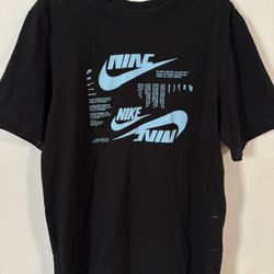 Nike Tee Black/Light Blue Swoosh