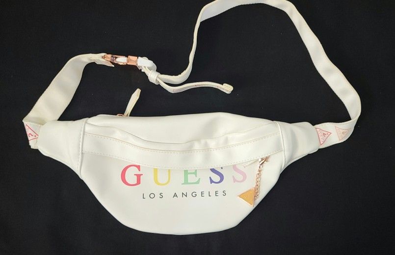 Guess White Leather & Copper Tone Hardware Fanny Pack Belt Bag