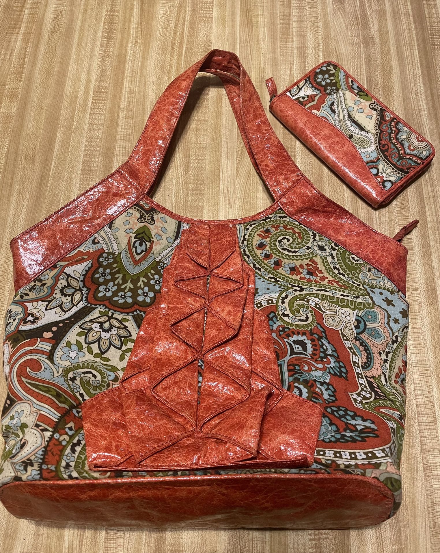 Orange Paisley Print Purse And Matching Wallet