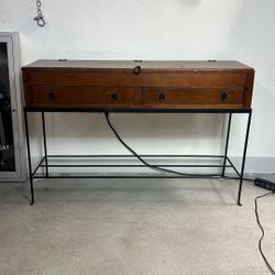 Vintage Industrial Wood And Iron Cabinet