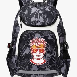 American Football Player 15 Multifunction Rugby Backpack Travel Laptop Daypack Night Reflective Strip Fans bag For Men Women (Grey Pattern - 2)