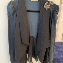Gray Open Front Cascade Cardigan Jacket