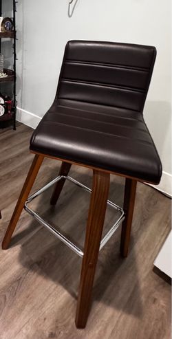 Brown Leather Bar Stool with Wood Legs
