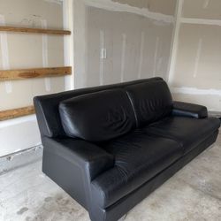 Black Leather Extended Love Seat Couch / Sofa 