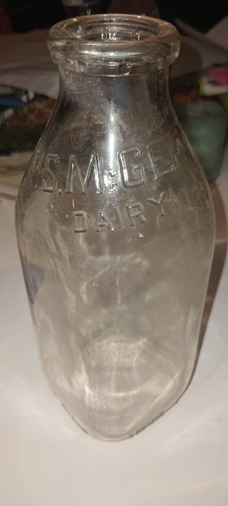  Vintage/Antique 1930s embossed Quart Glass Milk Bottle