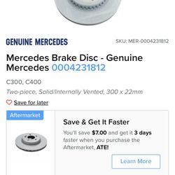 Mercedes Brake Disc - Genuine Mercedes C300 Rear