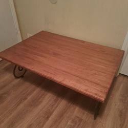 Ethan Allen Wood Coffee Table with Wrought Iron Base
