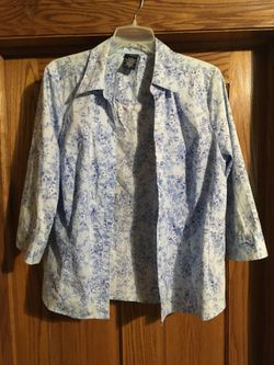 Basic additions women's button-up shirt floral blue flowers size 1X