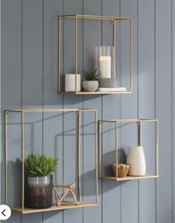3-piece gold accent shelves - Ashley Furniture Efharis