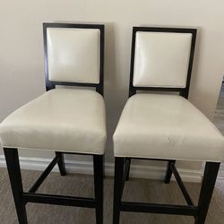 Twin “Mitchell Gold” Ivory Leather Bar Stools
