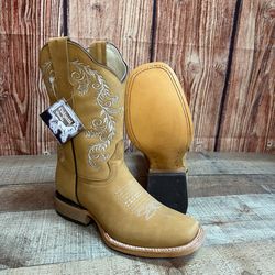 Women Western Genuine Leather Square Toe Flowers Cowgirl Bota Vaquera Rodeo Dama Flores Bordadas
