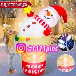 6FT Christmas Inflatables Snowman Outdoor Decorations Snowman Built-in Led Lights Yard Lawn Garden Patio Xmas Holiday Party Decor