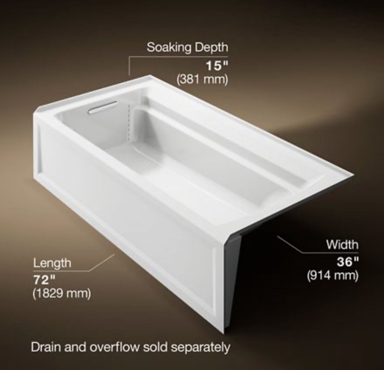 Kohler 72” X 36” Tub K-1125-RA-0