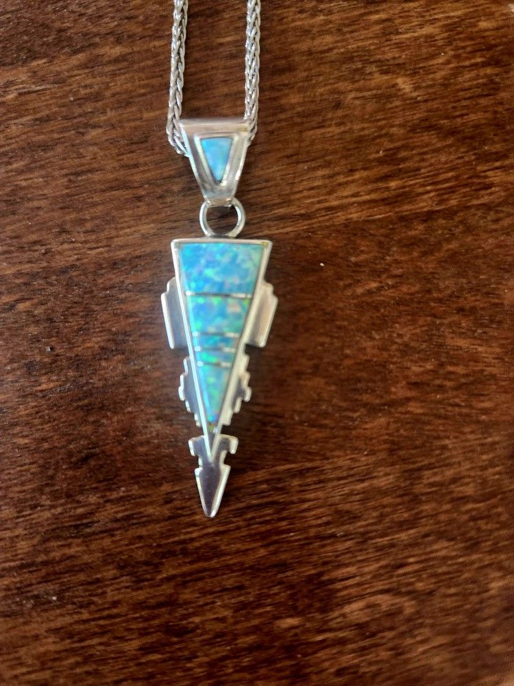 Rare Calvin Begay SS Opal Inlay Pendant