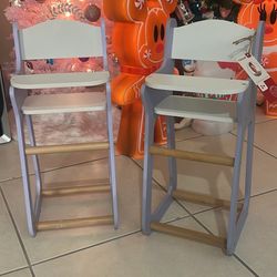 Set Of 2 Wooden Doll High chairs 
