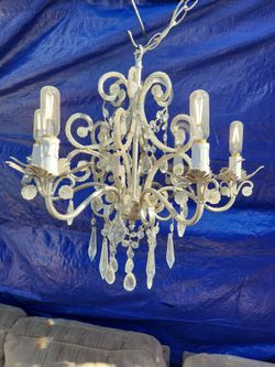 Restoration Silver Beaded 6 Arm Crystal Chandelier