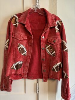 Red Corduroy Jacket with Football Patches - Size Small