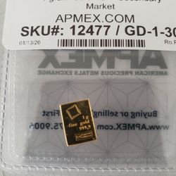 1 Gram Gold Bar .999