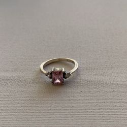Silver Ring With Pink & White Gemstones