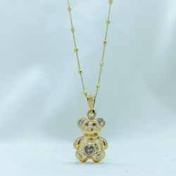 14k Gold Teddy Bear W Chain 