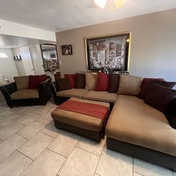 Ashley 2 Piece Sectional Sanya-Mocha Collection With Matching Jumbo Chair And Ottoman