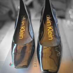 Calvin Klein Women's Alanta Block Heel Dress Pumps Black patent leathe6.5 M