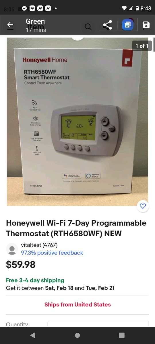 Brand New Honeywell Thermostat With 7 Days Programming Thru Your Cell With WiFi