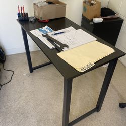 Metal And Wood Desk And File Cabinet