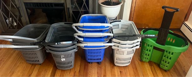 ROLLING SHOPPING BASKETS, $5 EACH