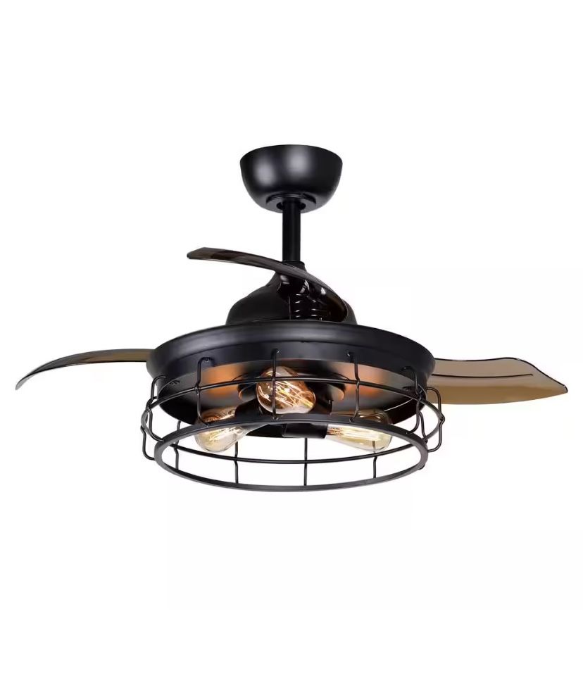 Parrot Uncle 36 in. Industrial Retractable 3 Blade Black Ceiling Fan with Light Kit