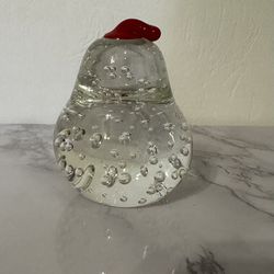 VINTAGE M.B. Daniels & Co Glass Pear with red stem 