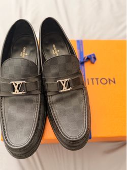 Louis Vuitton Major Loafers in black Damier Graphite canvas with the silver LV Initials bar