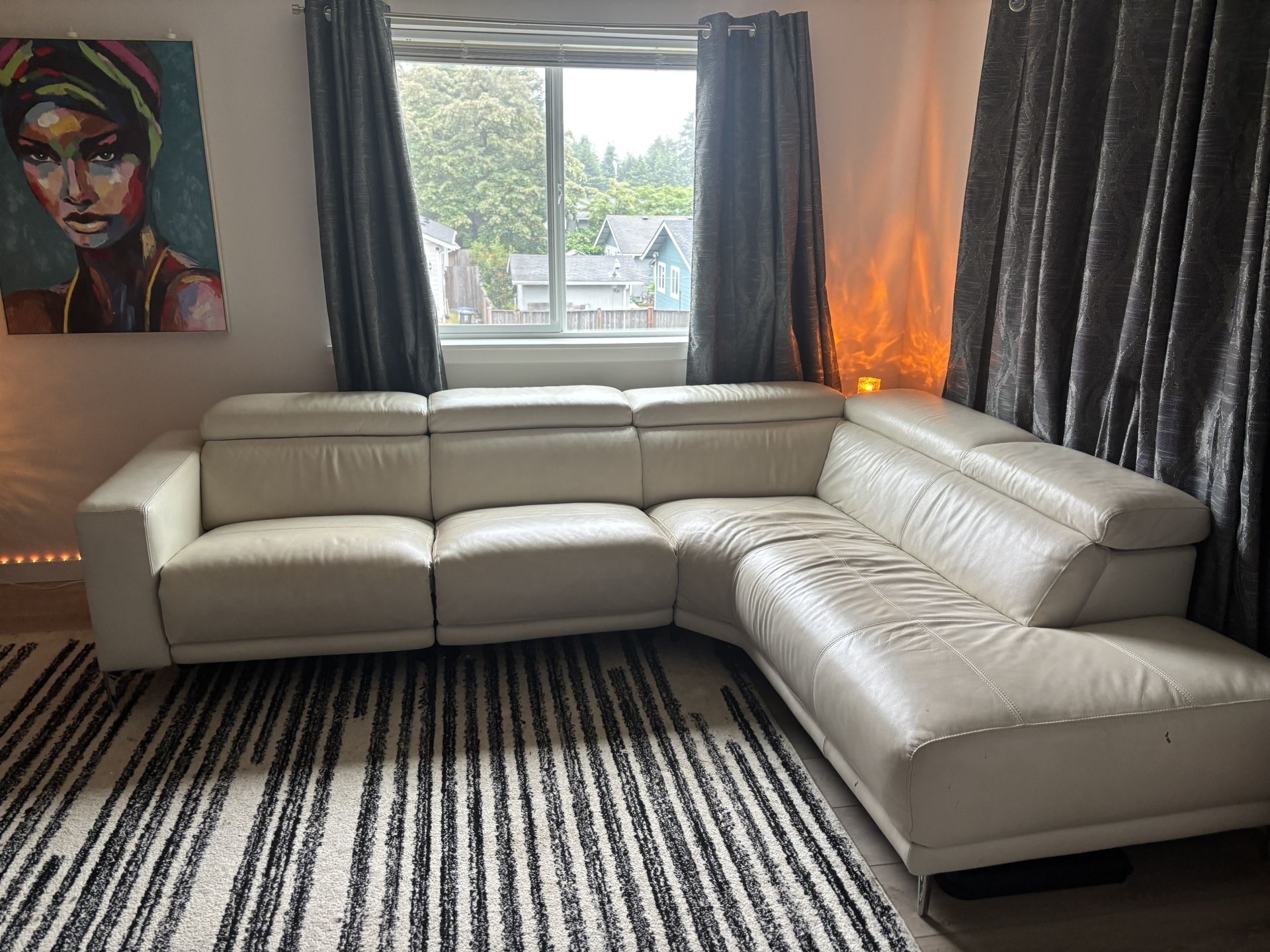 Cream Color Leather Reclining Couch