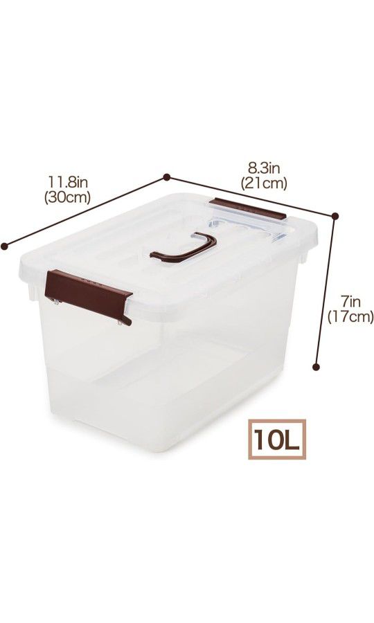 10.5 Quart Plastic Storage Box Tote Bins with Latching Lid, 11.8 x 8.3 x 7 inches, 6 Pack