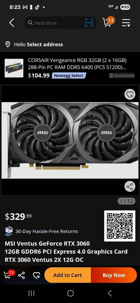 RTX 3060 12GB VENTUS DUAL FAN