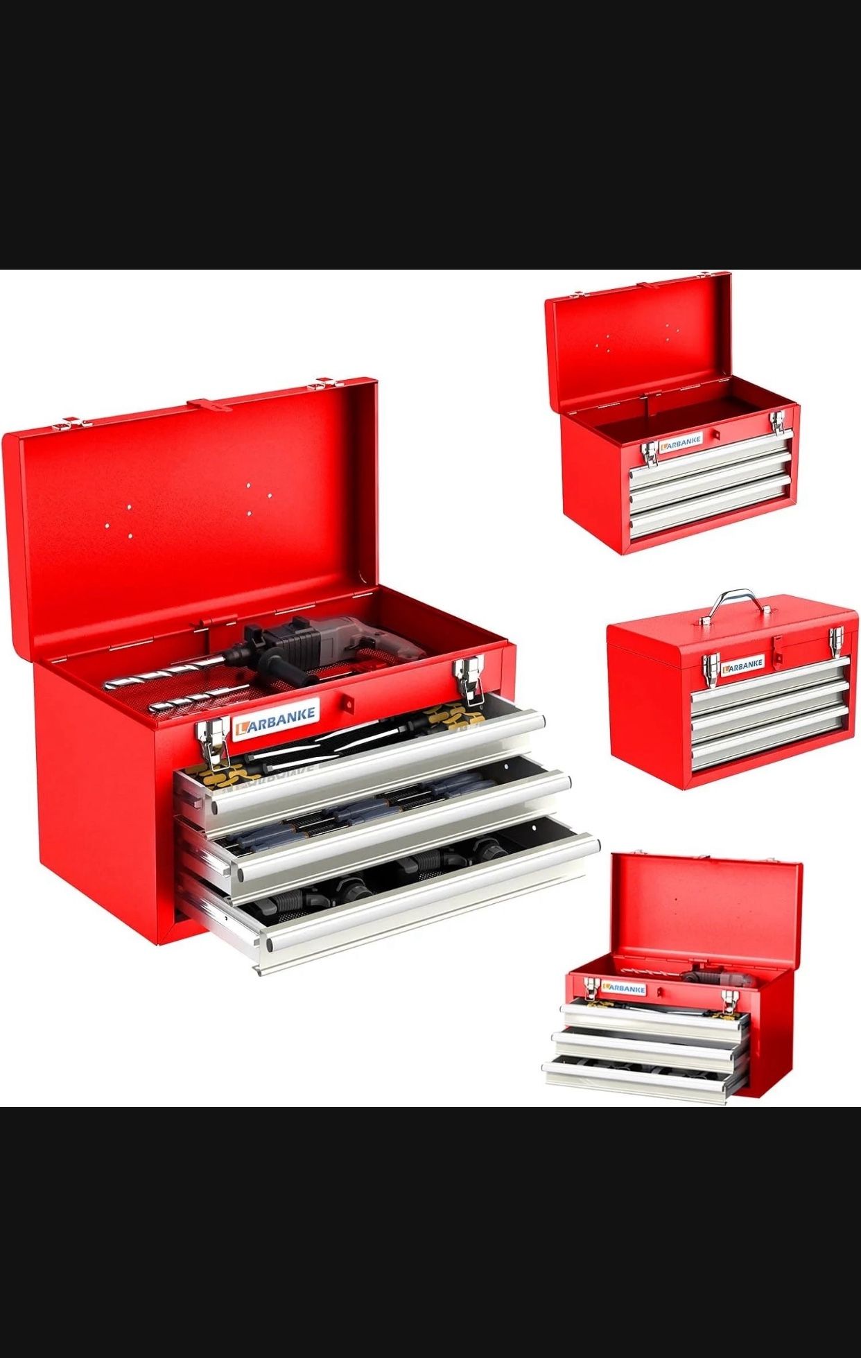 LARBANKE 3-Drawer Steel Tool Chest with Lock Secure and Lining: Portable Garage Storage with Handle