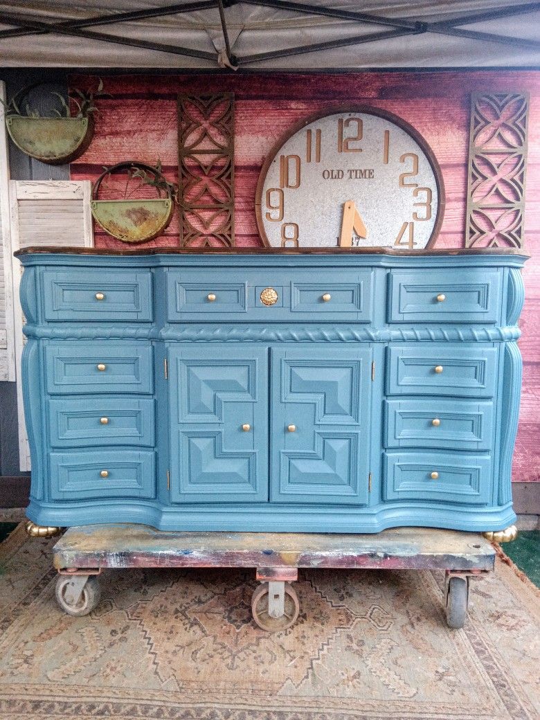 Huge Blue 11 Drawer Dresser
