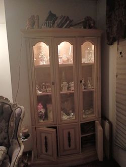 Antique Italian Wood Beige Hutch/with light inside 