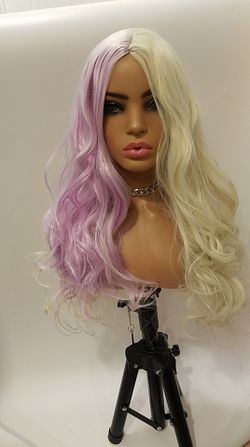 Long Pink&White Wavy Wig